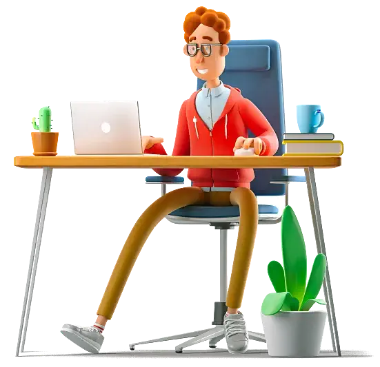 Hebronsoft software engineer sits at his desk and works at the computer The software engineer sits at his desk and works at the computer